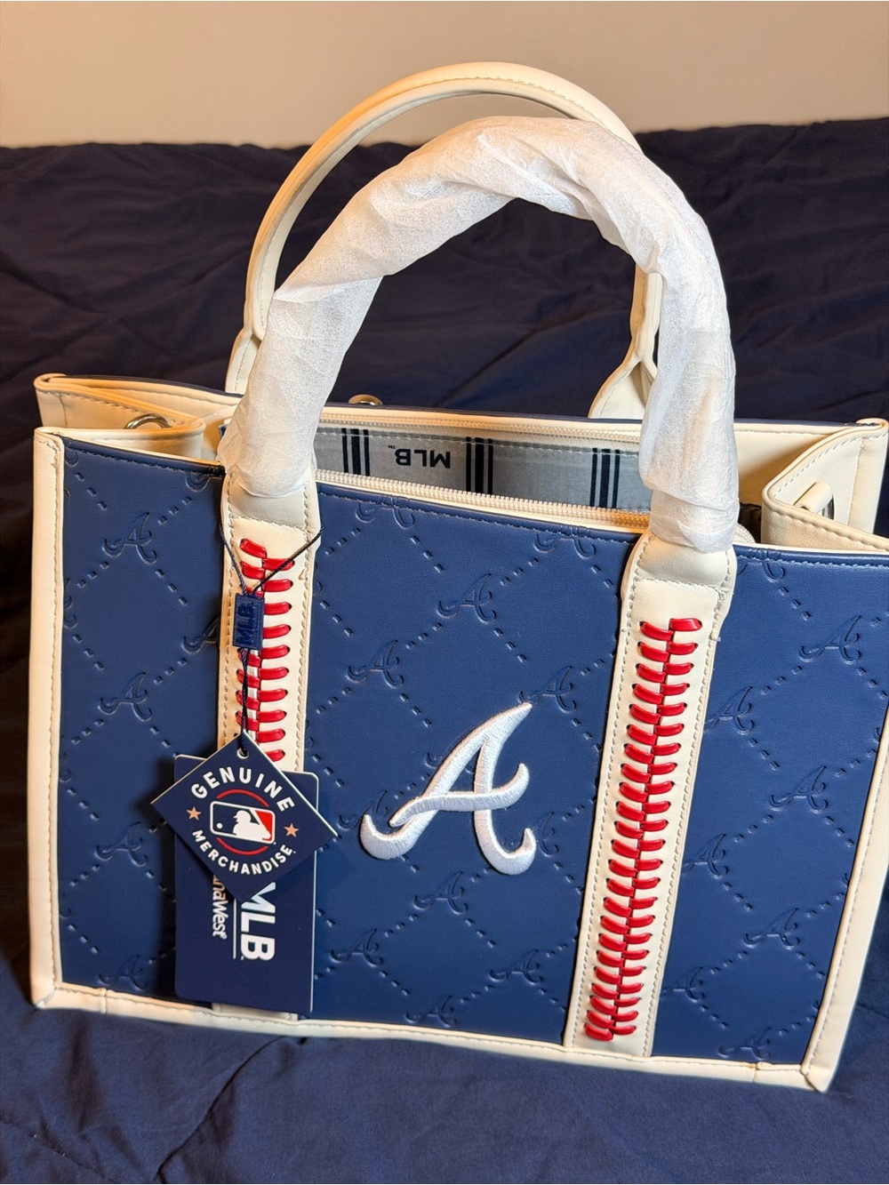 MLB Navy, White & Tan Interior Logo Tote